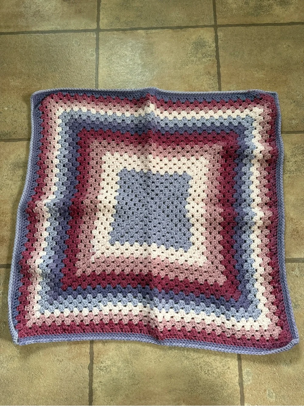 Handmade Crochet Square Baby Blanket- Multi Pink & Purple
